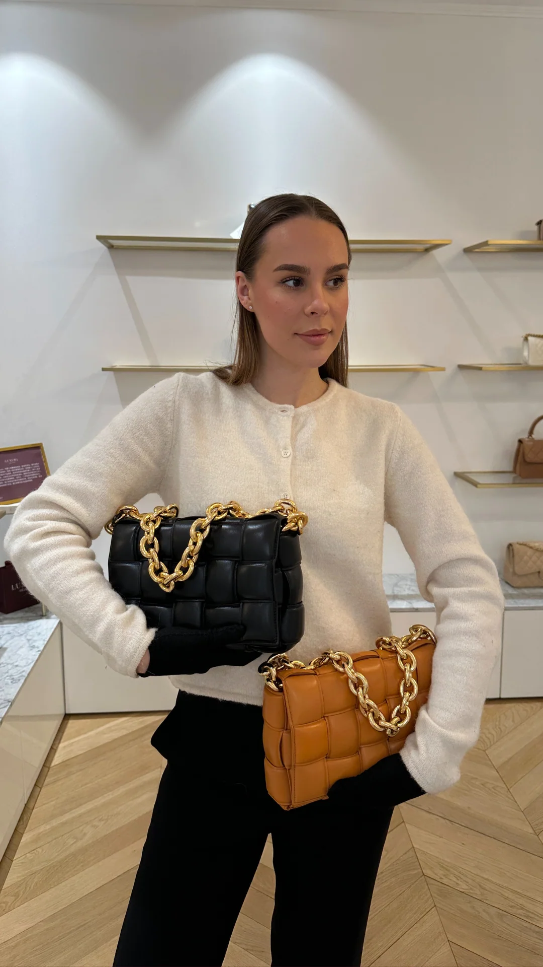 Bottega Veneta Chain Cassette Padded Intreccio Caramel - Image 9