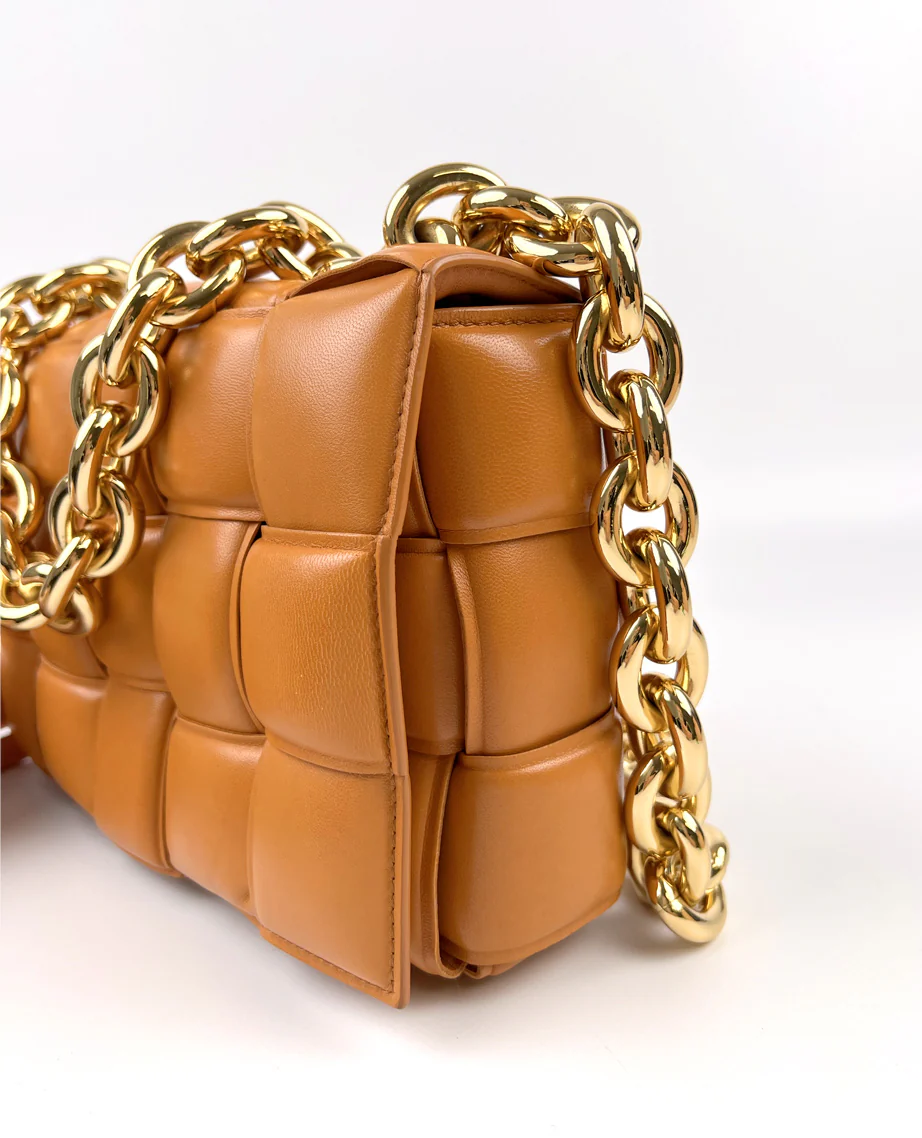 Bottega Veneta Chain Cassette Padded Intreccio Caramel - Image 5