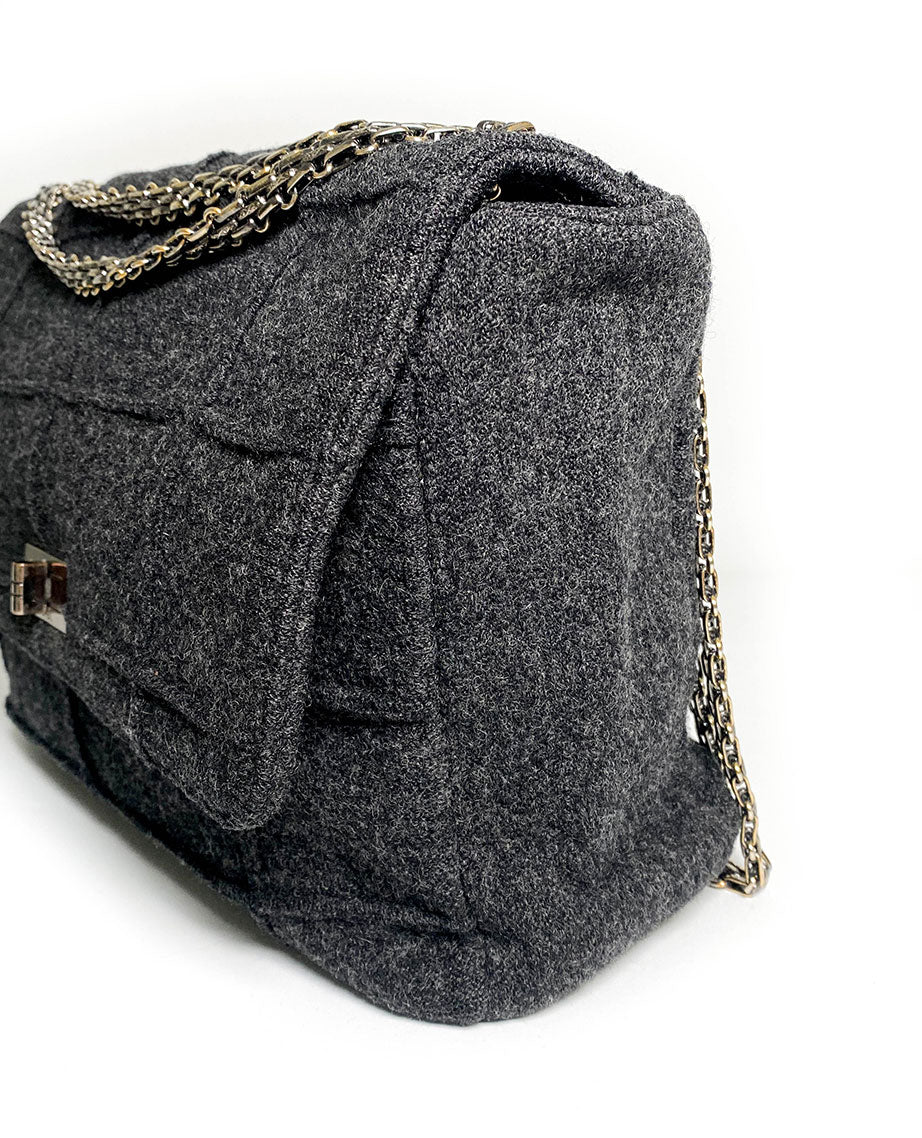 Chanel 2.55 Charcoal Grey Wool Jumbo Flap Bag - Image 3