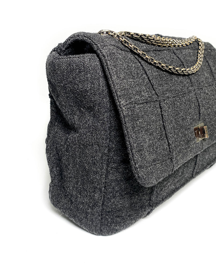 Chanel 2.55 Charcoal Grey Wool Jumbo Flap Bag - Image 4