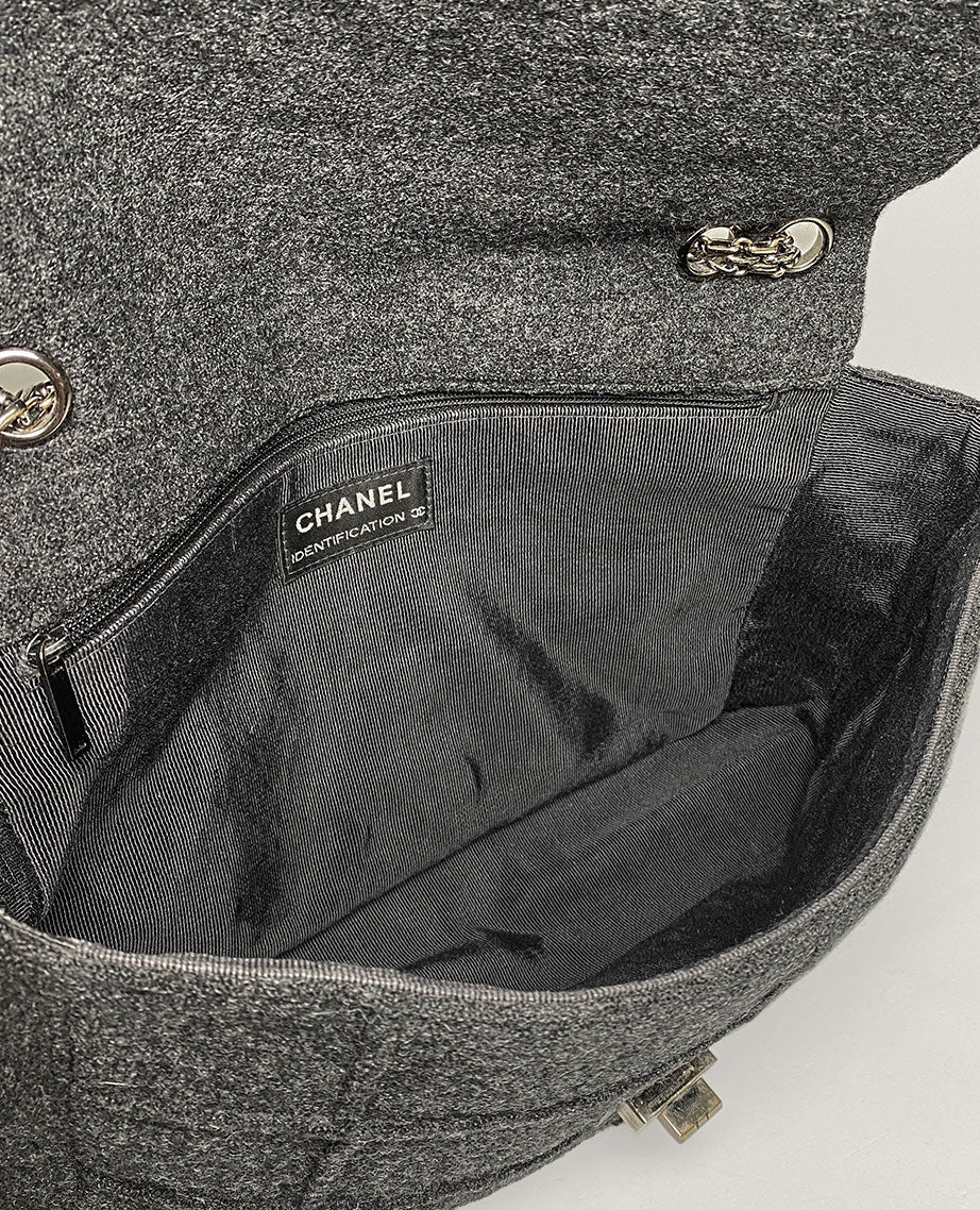 Chanel 2.55 Charcoal Grey Wool Jumbo Flap Bag - Image 5