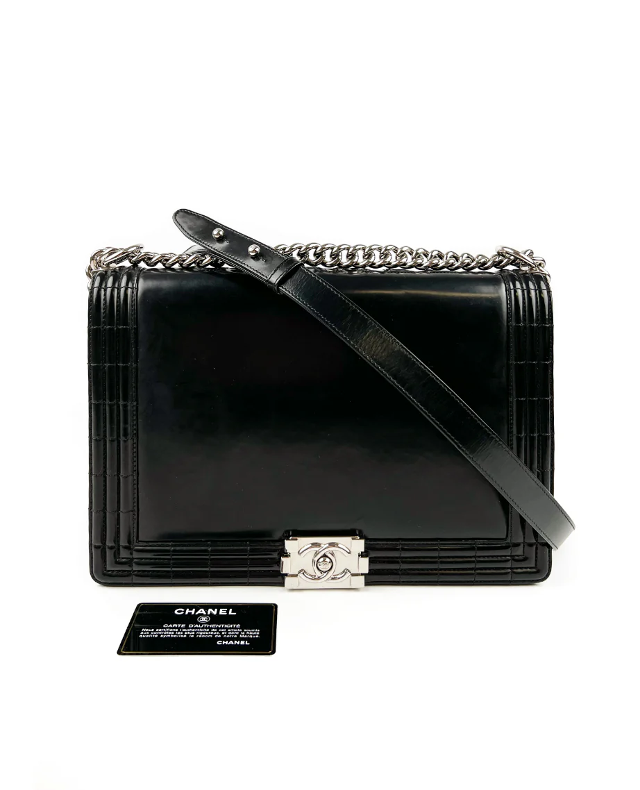 Chanel Black Box Leather Large Boy Bag SHW - Image 7