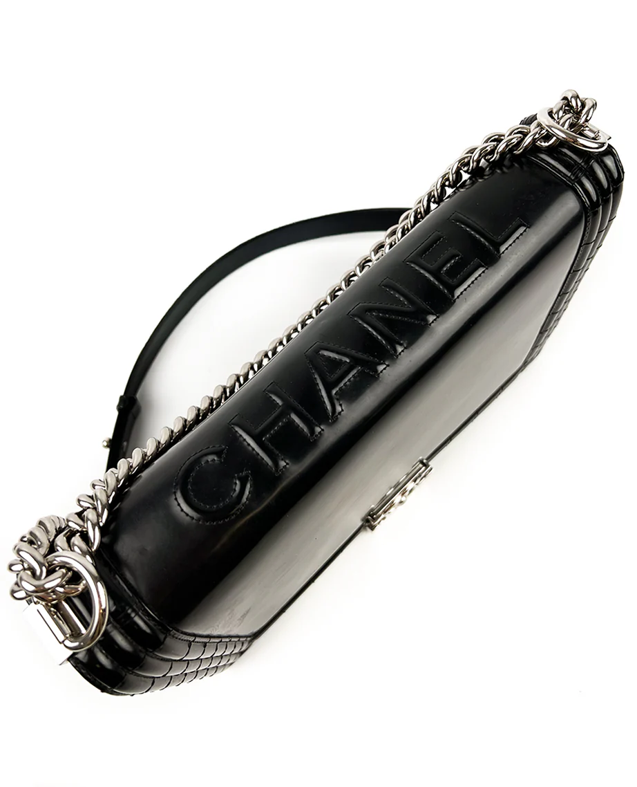 Chanel Black Box Leather Large Boy Bag SHW - Image 8