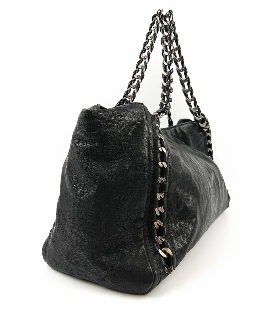 Chanel Black Calfskin Chain Tote Bag SHW - Image 3