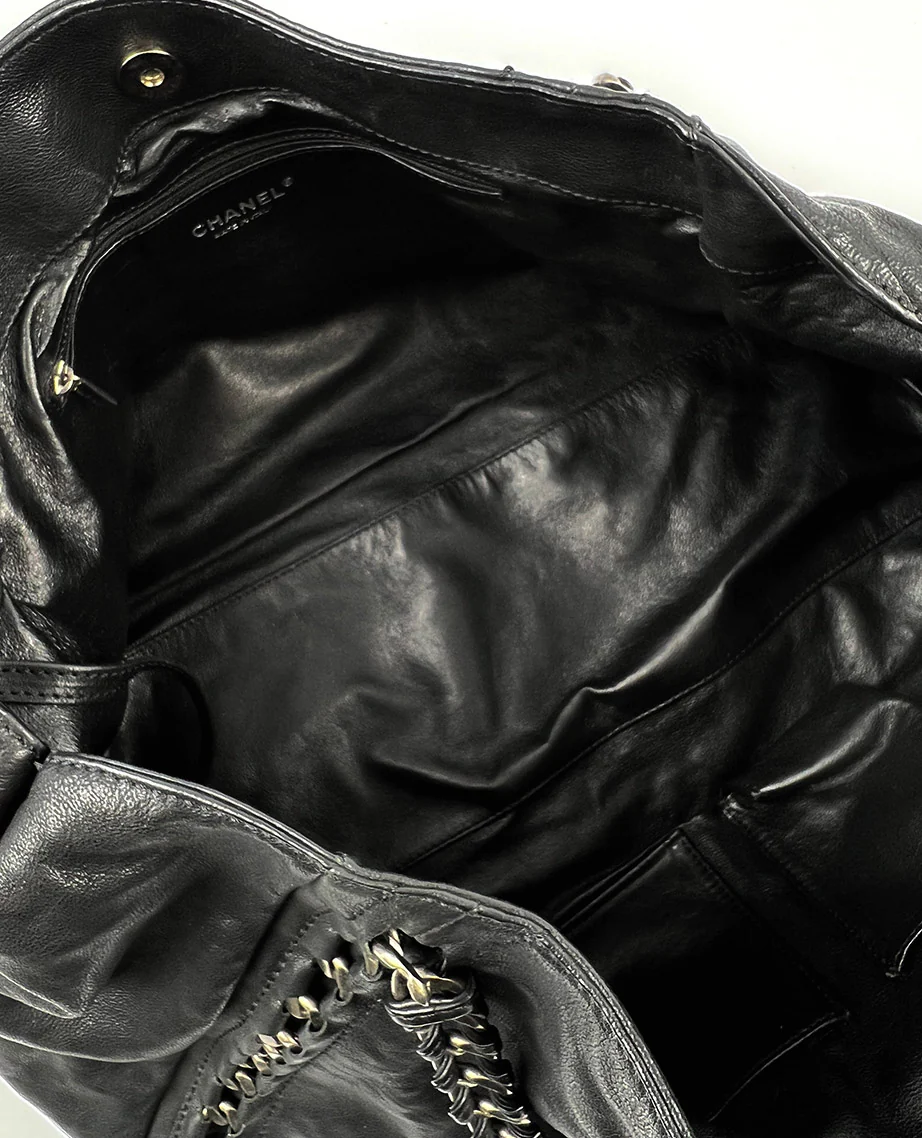 Chanel Black Calfskin Chain Tote Bag SHW - Image 7