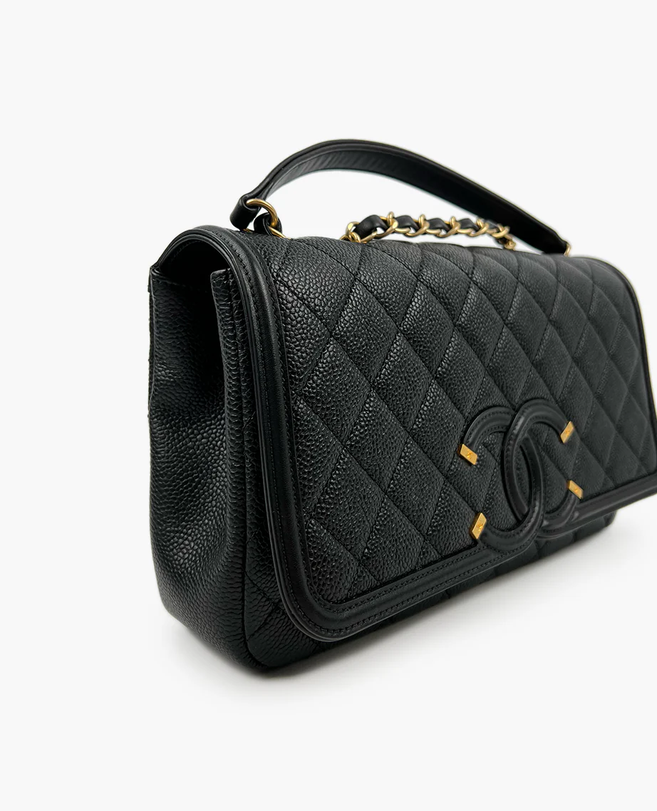 Chanel Black Quilted Caviar Leather Medium Filigree Flap Bag - Image 6