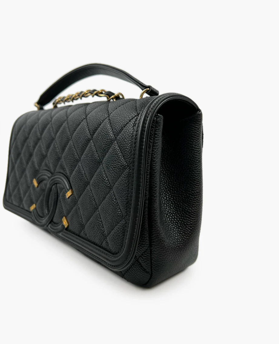 Chanel Black Quilted Caviar Leather Medium Filigree Flap Bag - Image 7