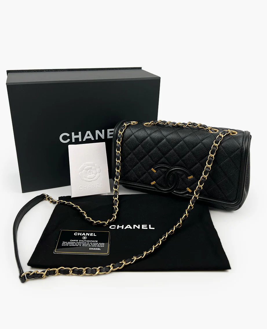 Chanel Black Quilted Caviar Leather Medium Filigree Flap Bag - Image 8