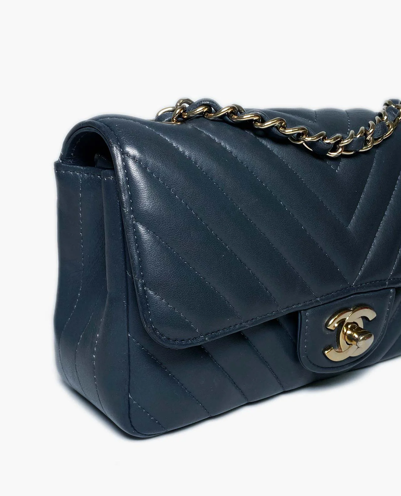 Chanel Chevron Mini Rectangular Navy Blue LGHW - Image 3