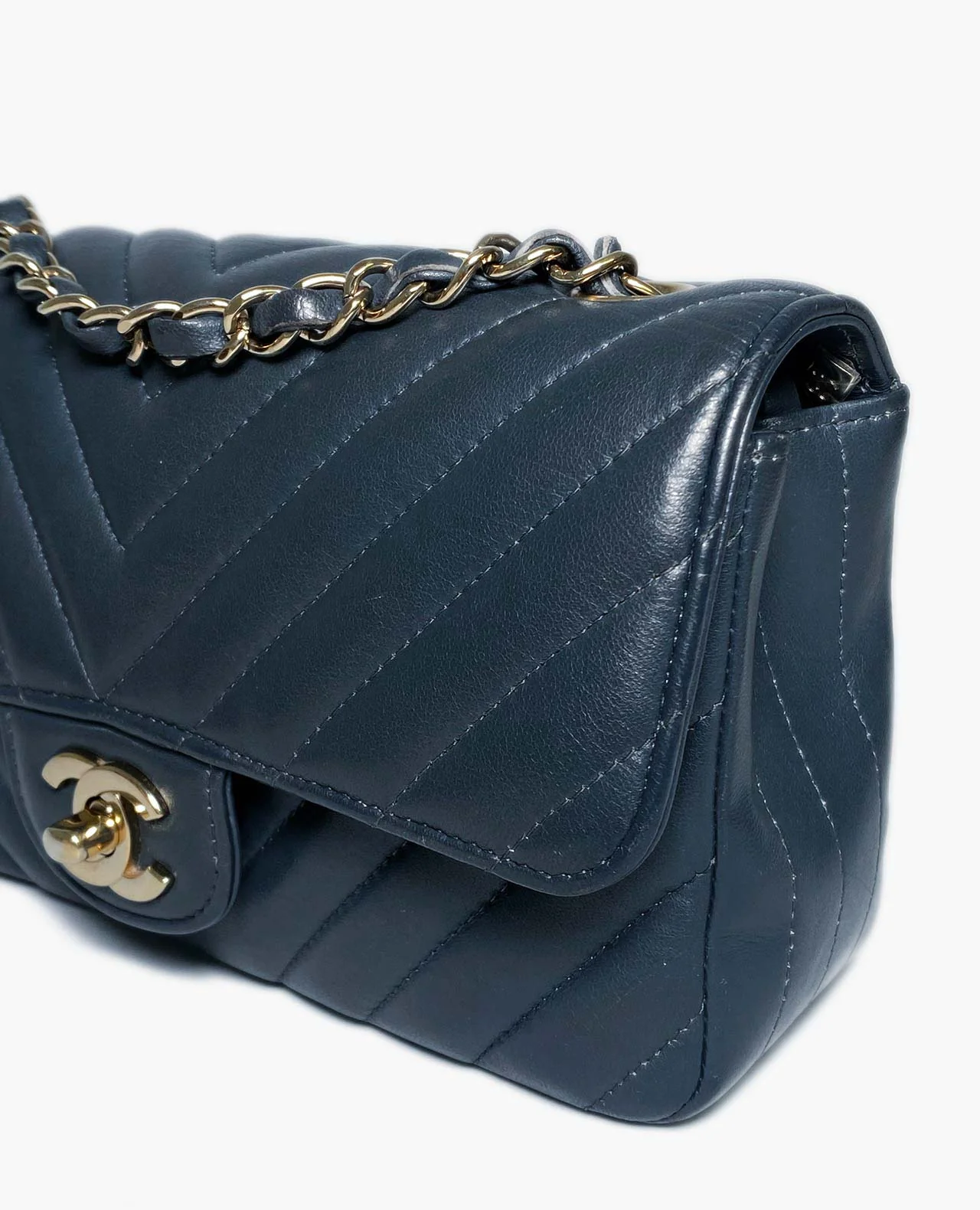 Chanel Chevron Mini Rectangular Navy Blue LGHW - Image 5