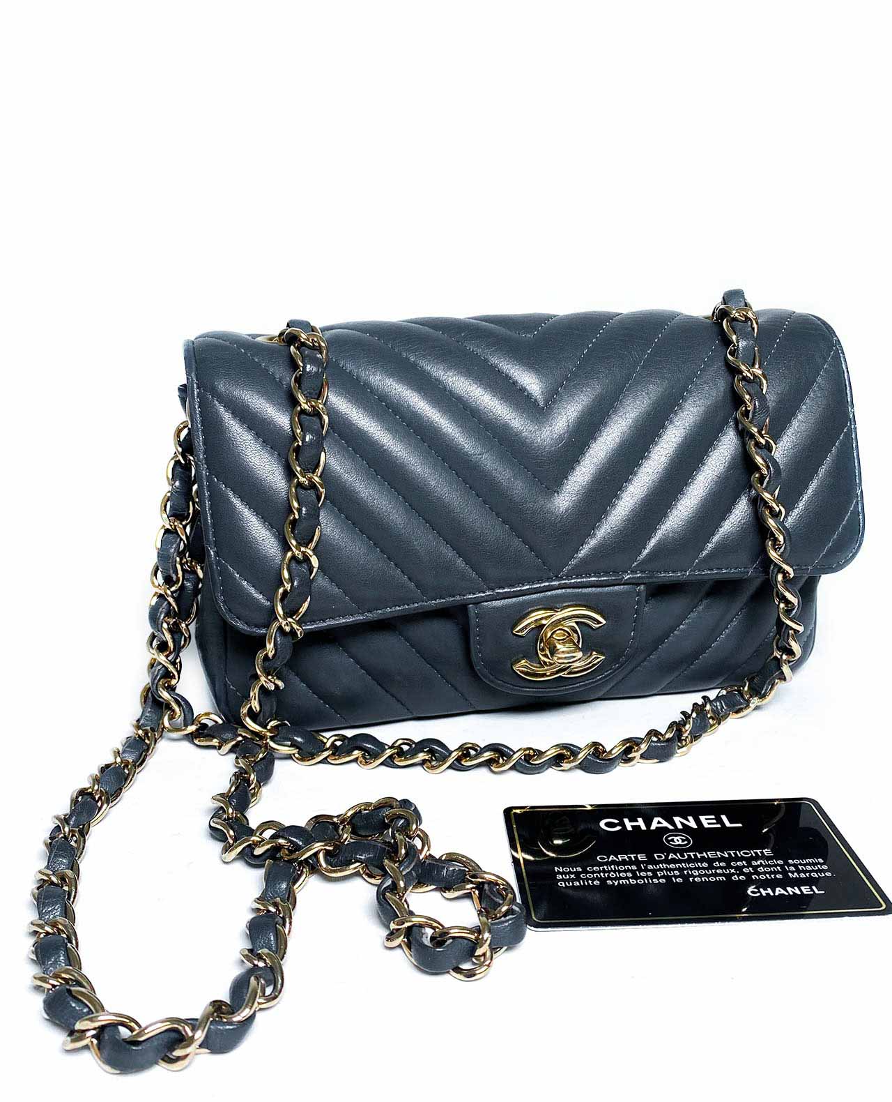 Chanel Chevron Mini Rectangular Navy Blue LGHW - Image 7