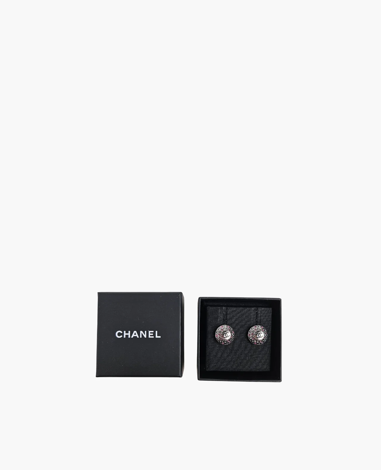 Chanel Earrings Coco Mark Mini Rhinestone Silver Round - Image 3