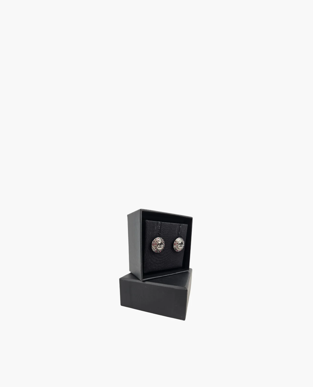 Chanel Earrings Coco Mark Mini Rhinestone Silver Round - Image 5