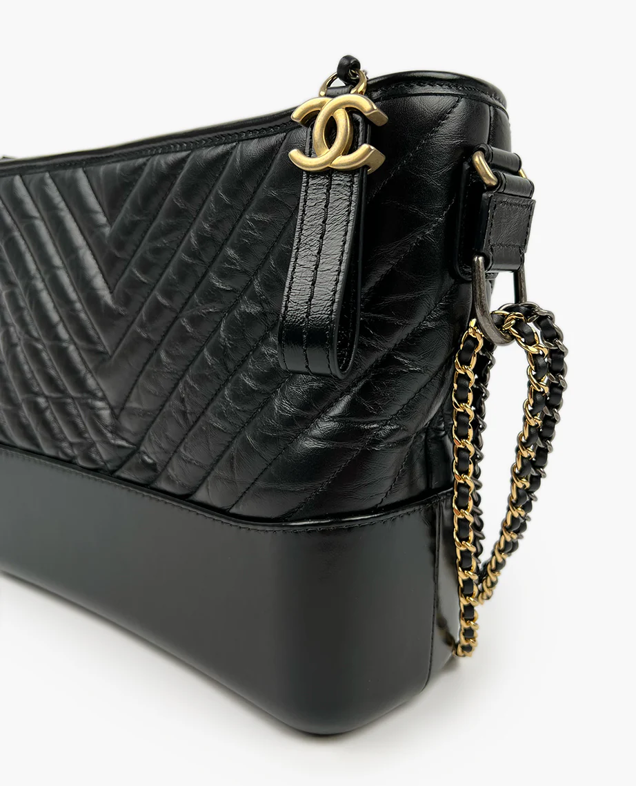 Chanel Gabrielle Medium Hobo Bag Black Chevron - Image 6