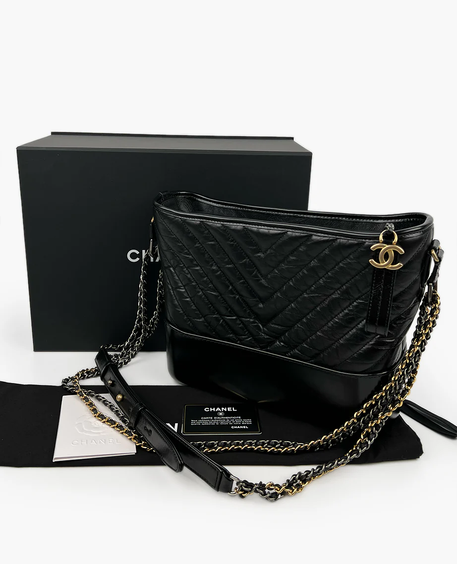 Chanel Gabrielle Medium Hobo Bag Black Chevron - Image 8