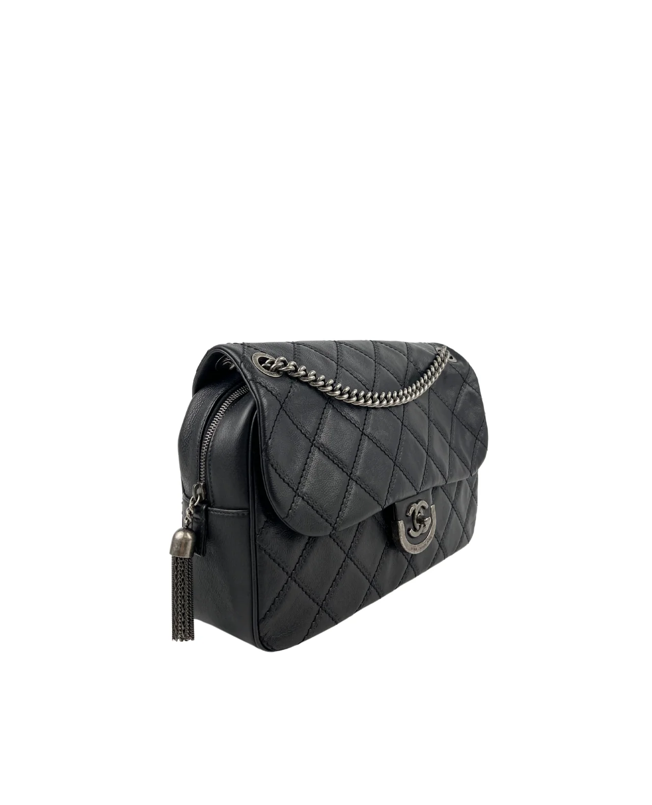 Chanel Quilted Calfskin Coco Sporran Jumbo Flap Bag Black - Image 6