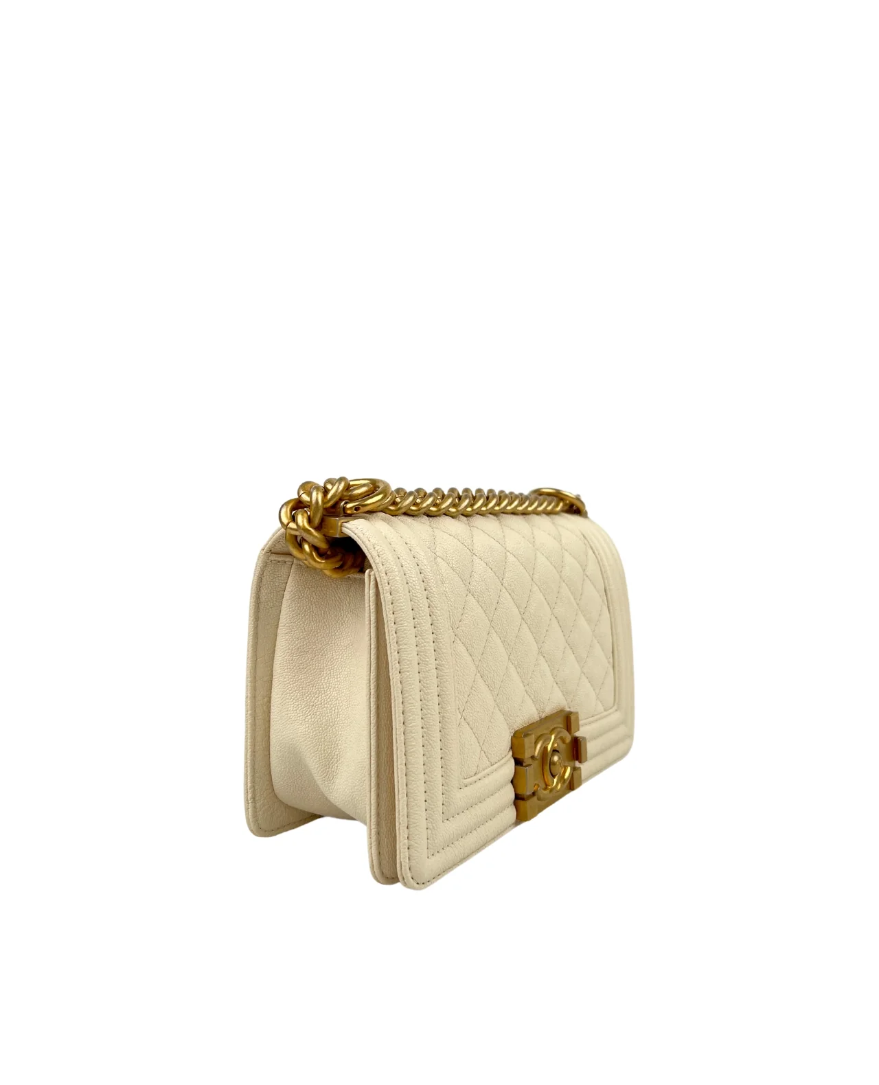 Chanel Small Boy Ivory Caviar GHW - Image 6