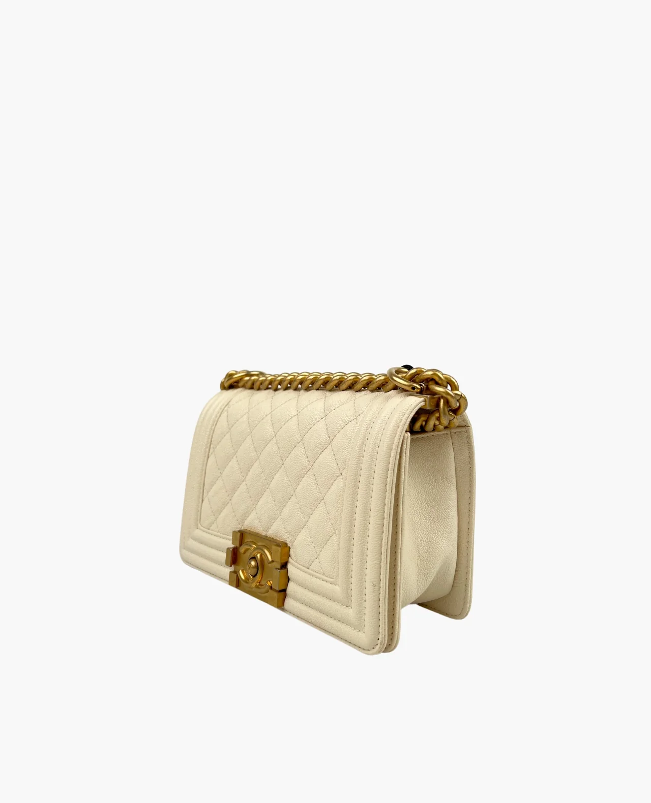 Chanel Small Boy Ivory Caviar GHW - Image 7