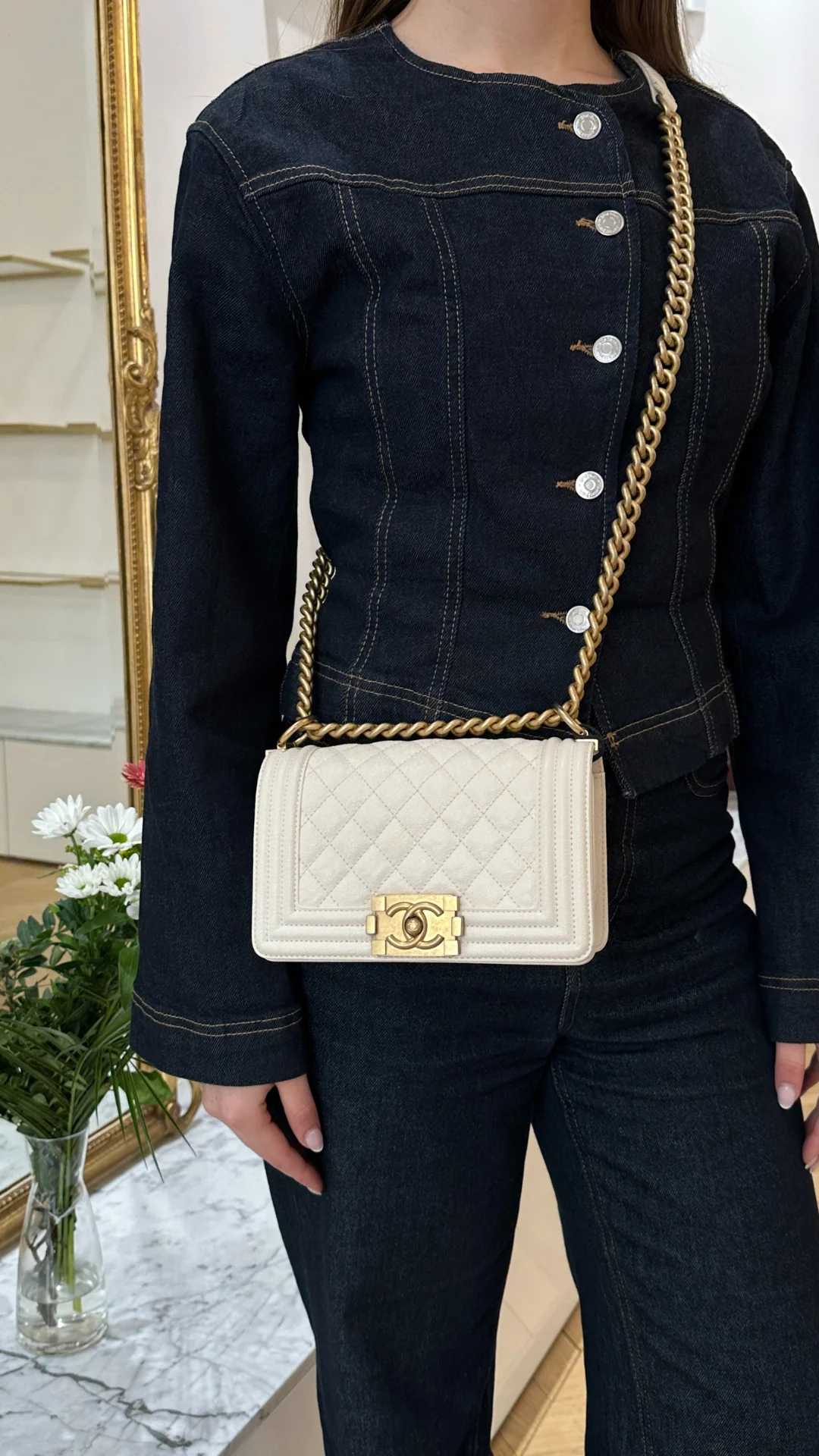 Chanel Small Boy Ivory Caviar GHW - Image 8