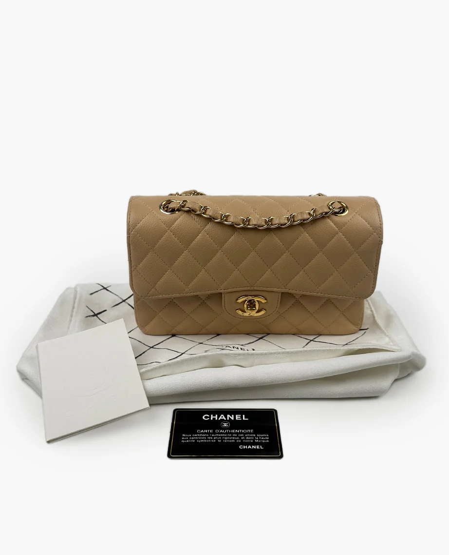 Chanel Timeless Small Beige Caviar GHW - Image 9