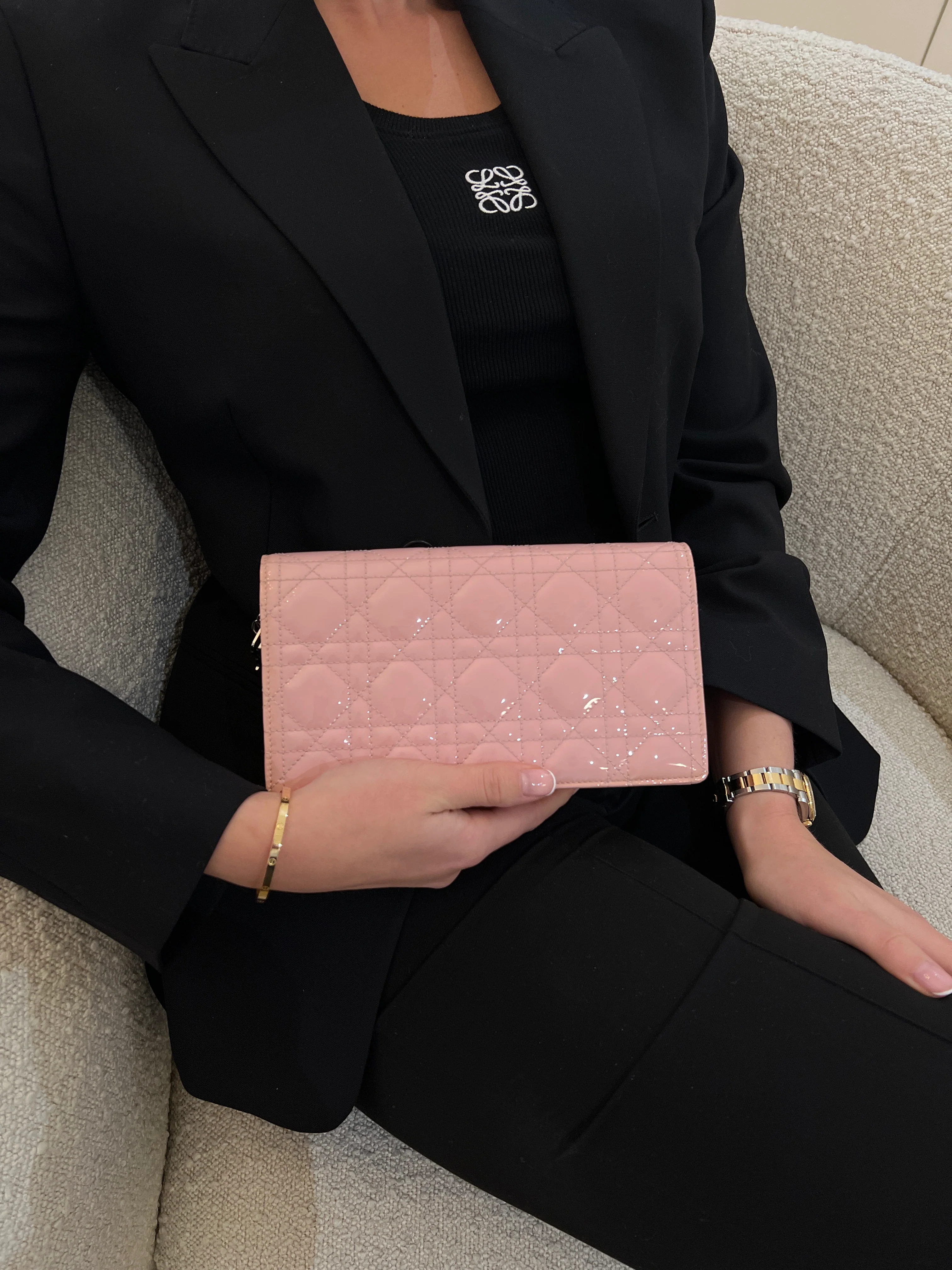 Dior Patent Cannage Lady Dior Convertible Clutch Light Pink - Image 11